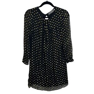 Hunter Dixon New York Silk Dress Size 4 Black Metallic Gold Holiday Cocktail‎